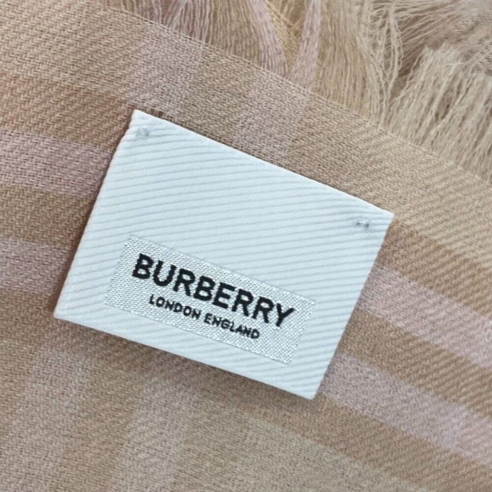 BURBERRY check logo Stole/Shawl fringe Scarf Cashmere Pink/Beige - Picture 5 of 7